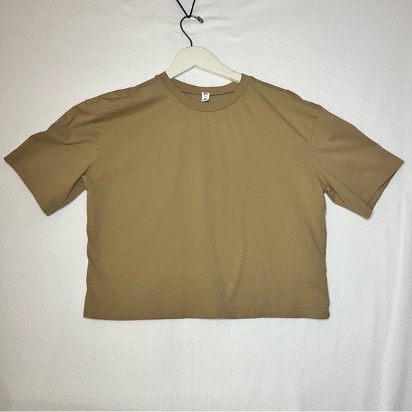 BP. Women's Classic Casual Tan Crew Neck Short Sleeve Crop Tee Top Size Medium - Picture 8 of 8